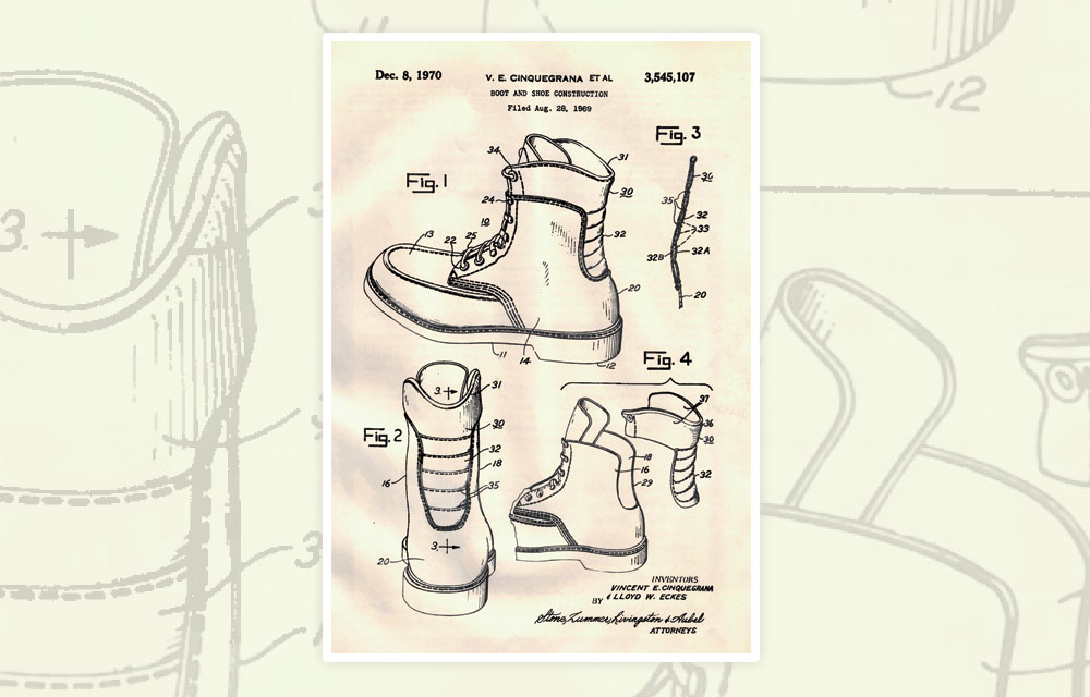 Patent filed in 1961 Kush-N Collar, is still used in many Chippewa Boot styles.